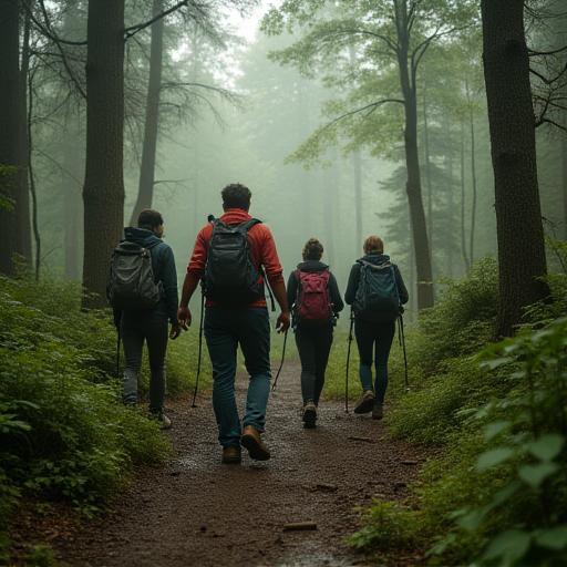 Ramblers Routes team hiking together in a forest