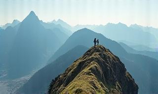 Hikers on a mountain ridge